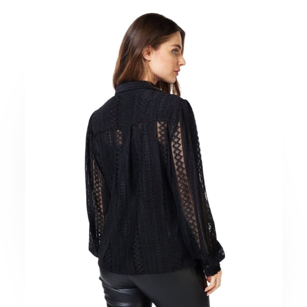 ESQUALO, Black Lace Button-Up Blouse, Stretch, Size US 12 - Picture 4 of 9